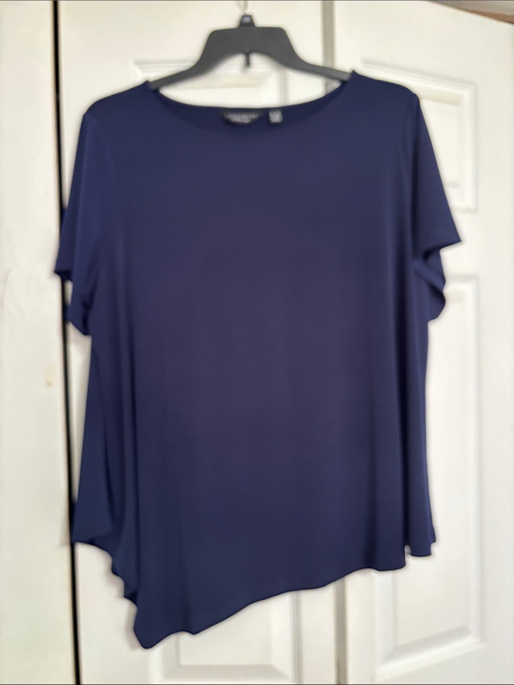Susan Graver Women’s Navy Short-Sleeve Asymmetric Top
